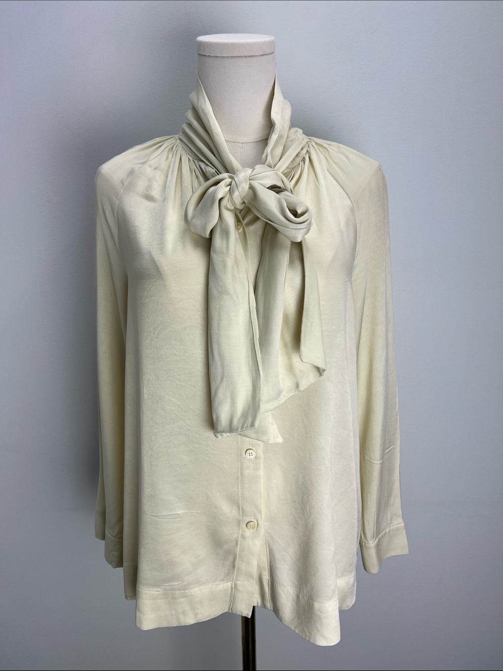 Rodebjer Rorie Cream Blouse Top Silky Cupro Bow Small Old Money Luxury Dressy
